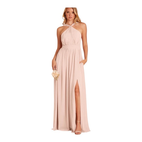 Birdy Grey KIKO Maxi Dress Mesh Pale Blush Bridesmaid Wedding Dress Size S - Picture 1 of 15